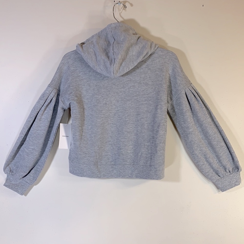NWT. Nordstrom Girl’s L Grey Heather Rainbow Cotton Blend Puff Sleeve Hoodie. - Picture 6 of 8